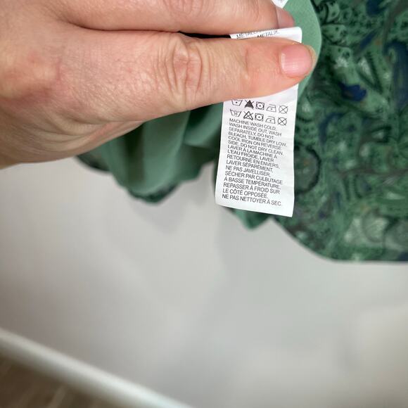 Lucky Brand Blouse 2X Green Paisley Ruffle Sleeve Boho Peasant Top Flowy - Picture 7 of 11